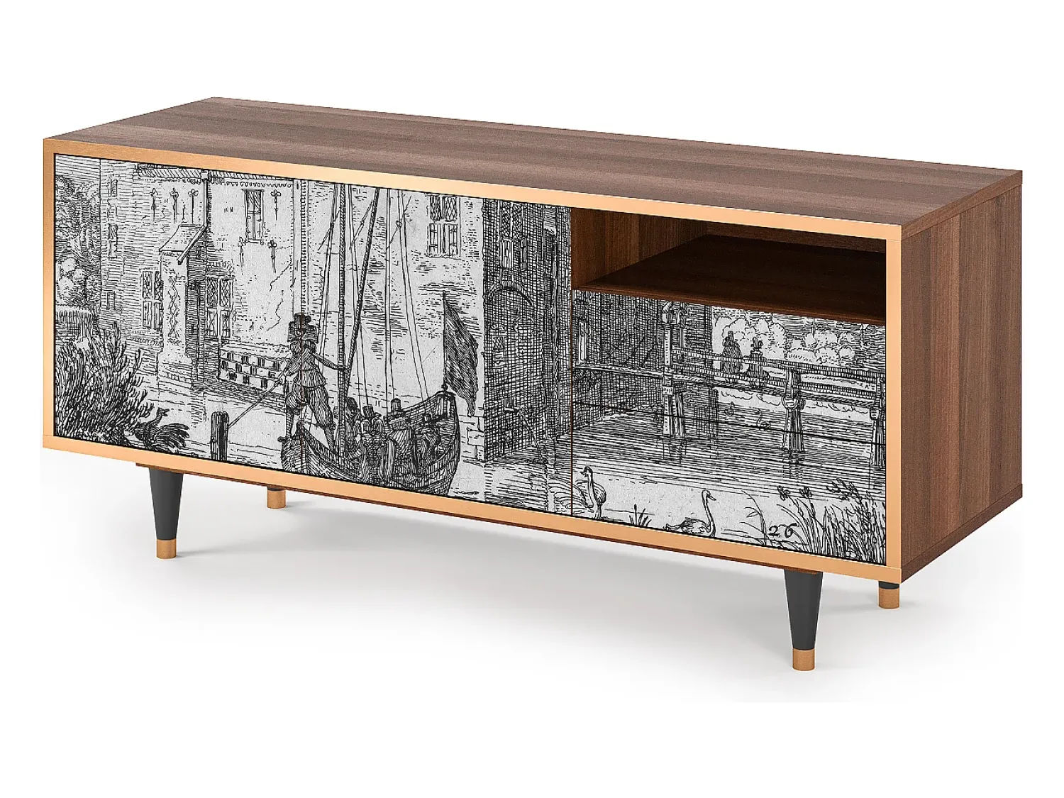 Mueble de TV - 125х56х41 cm - T7 - Castle with Bridge, Nogueira^ Móvel De Tv