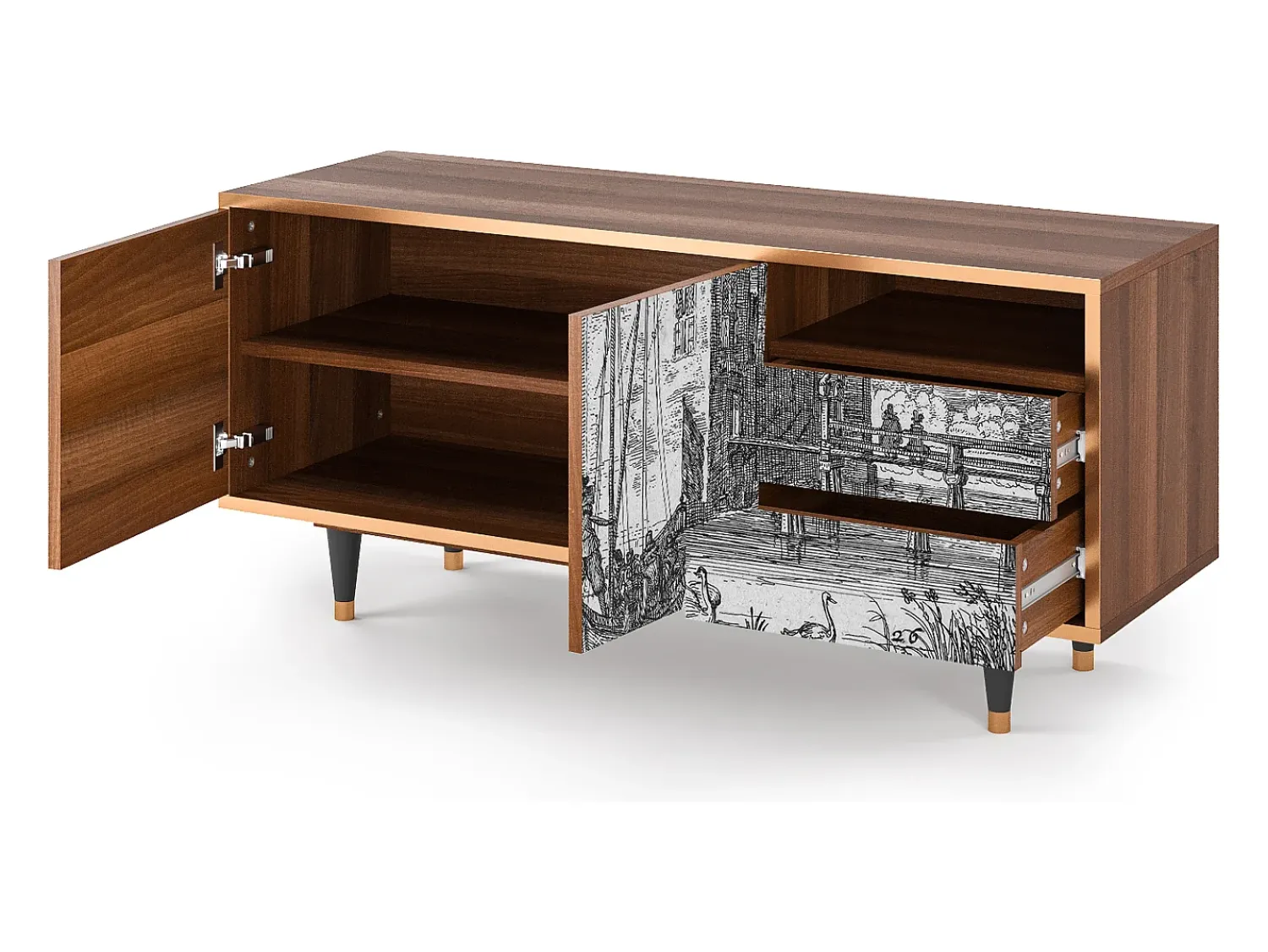 Mueble de TV - 125х56х41 cm - T7 - Castle with Bridge, Nogueira^ Móvel De Tv