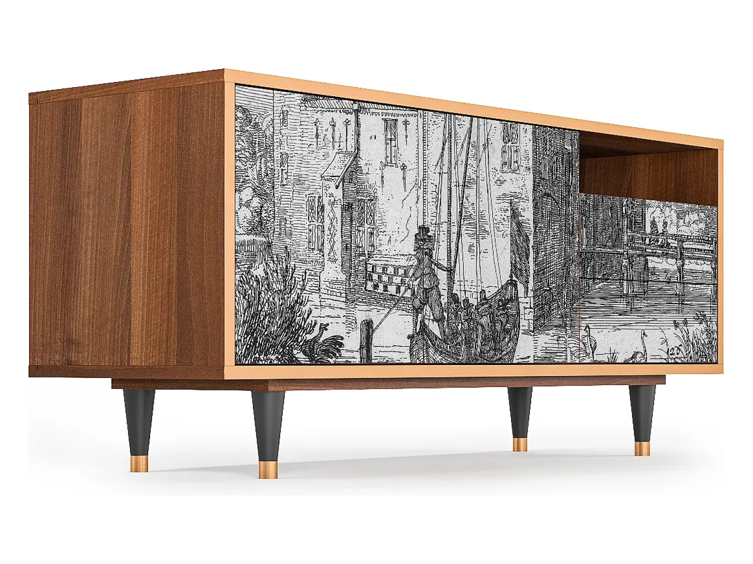 Mueble de TV - 125х56х41 cm - T7 - Castle with Bridge, Nogueira^ Móvel De Tv