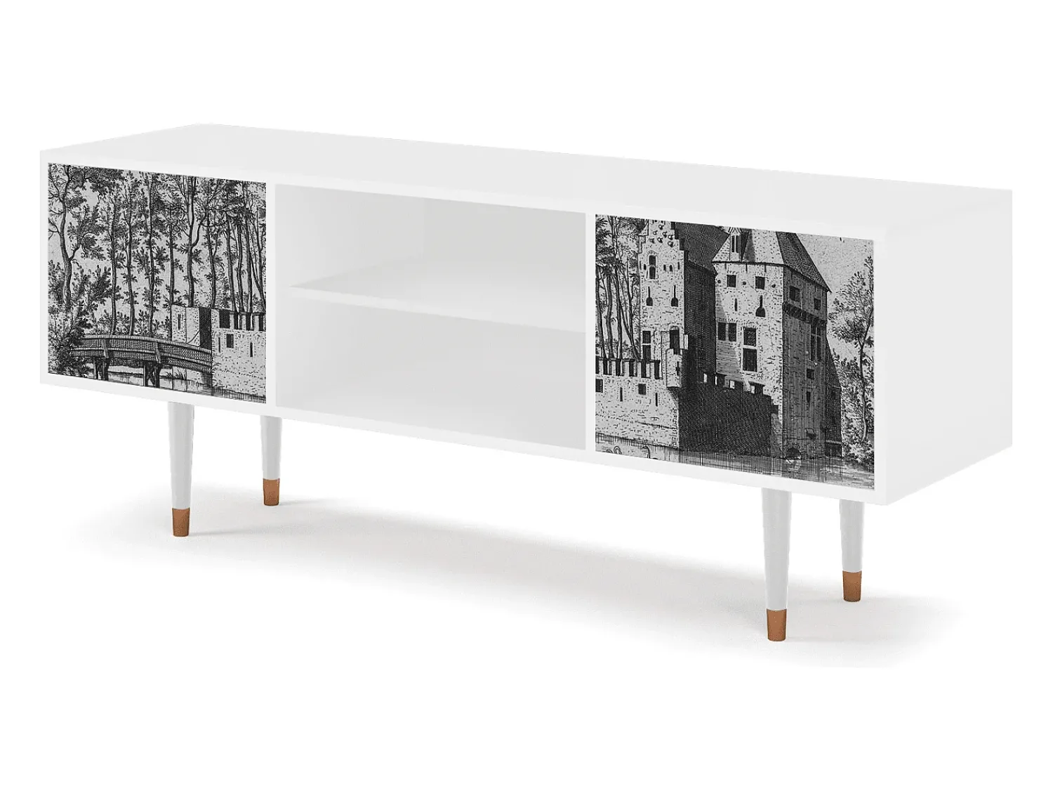 Mueble de TV - 170х69х48 cm - T2 - Castle with Bridge, Branco^ Móvel De Tv