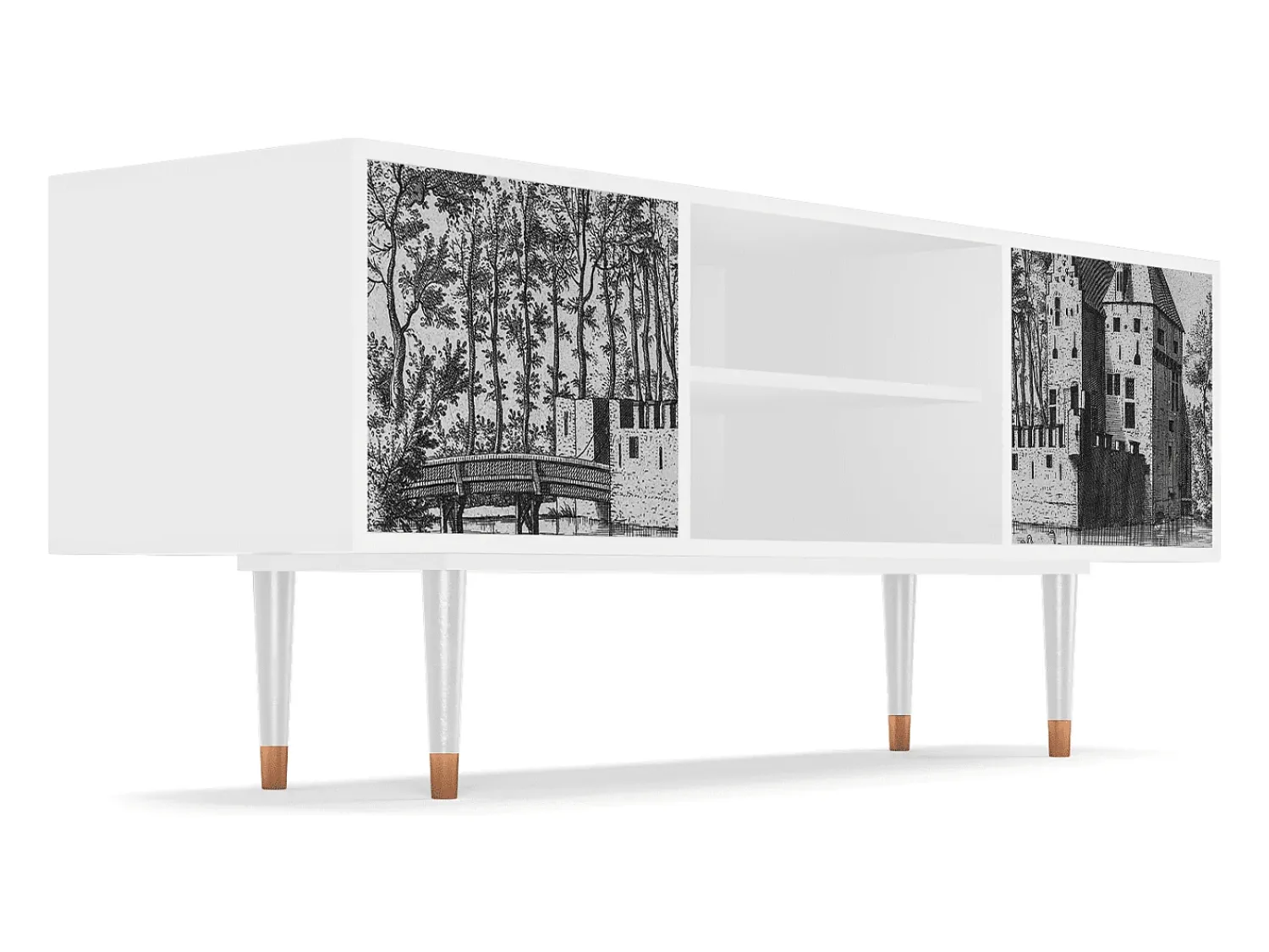 Mueble de TV - 170х69х48 cm - T2 - Castle with Bridge, Branco^ Móvel De Tv