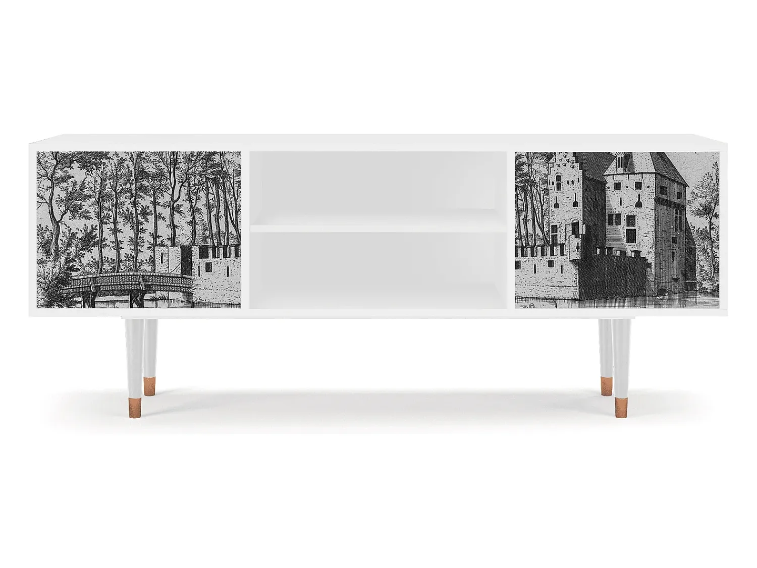 Mueble de TV - 170х69х48 cm - T2 - Castle with Bridge, Branco^ Móvel De Tv