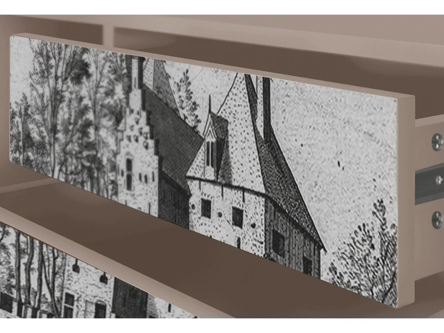Móvel De Tv* Mueble de TV - 170х59х48 cm - T4 - Castle with Bridge, Latte Bege