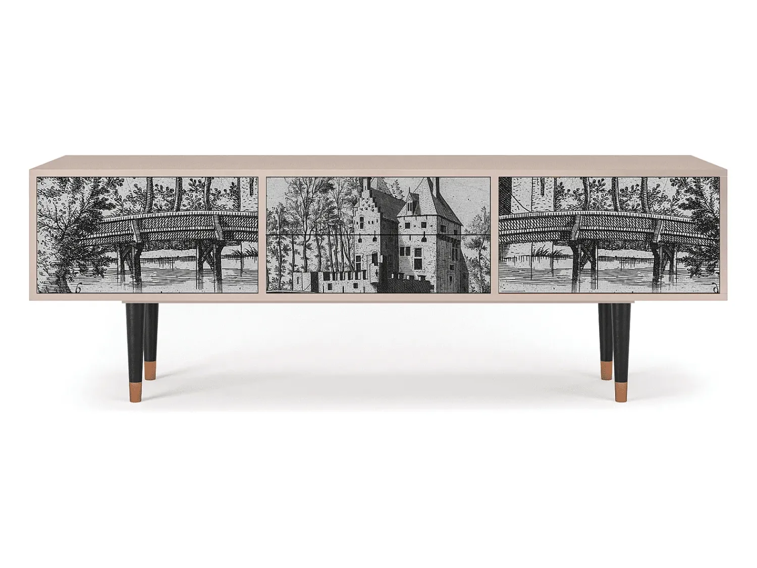 Móvel De Tv* Mueble de TV - 170х59х48 cm - T4 - Castle with Bridge, Latte Bege