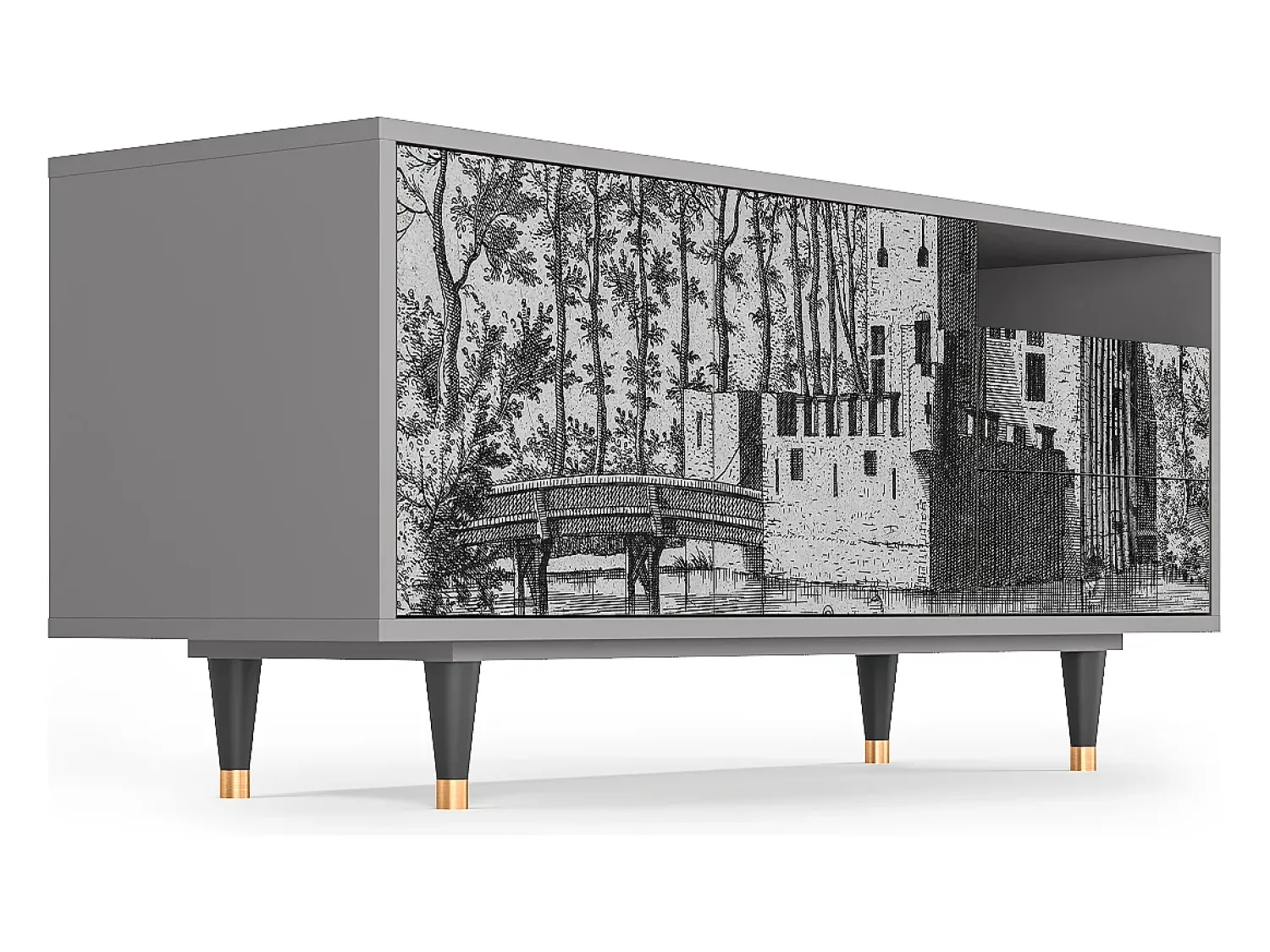 Móvel De Tv| Mueble de TV - 125х56х41 cm - T7 - Castle by Breugel, Cinza Cinzento