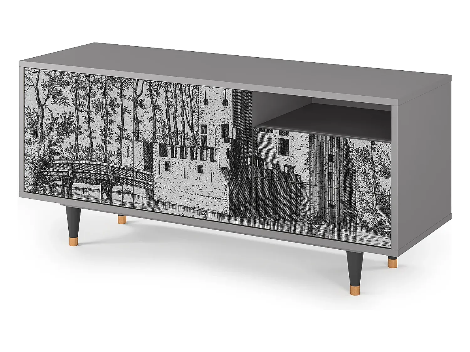 Móvel De Tv| Mueble de TV - 125х56х41 cm - T7 - Castle by Breugel, Cinza Cinzento