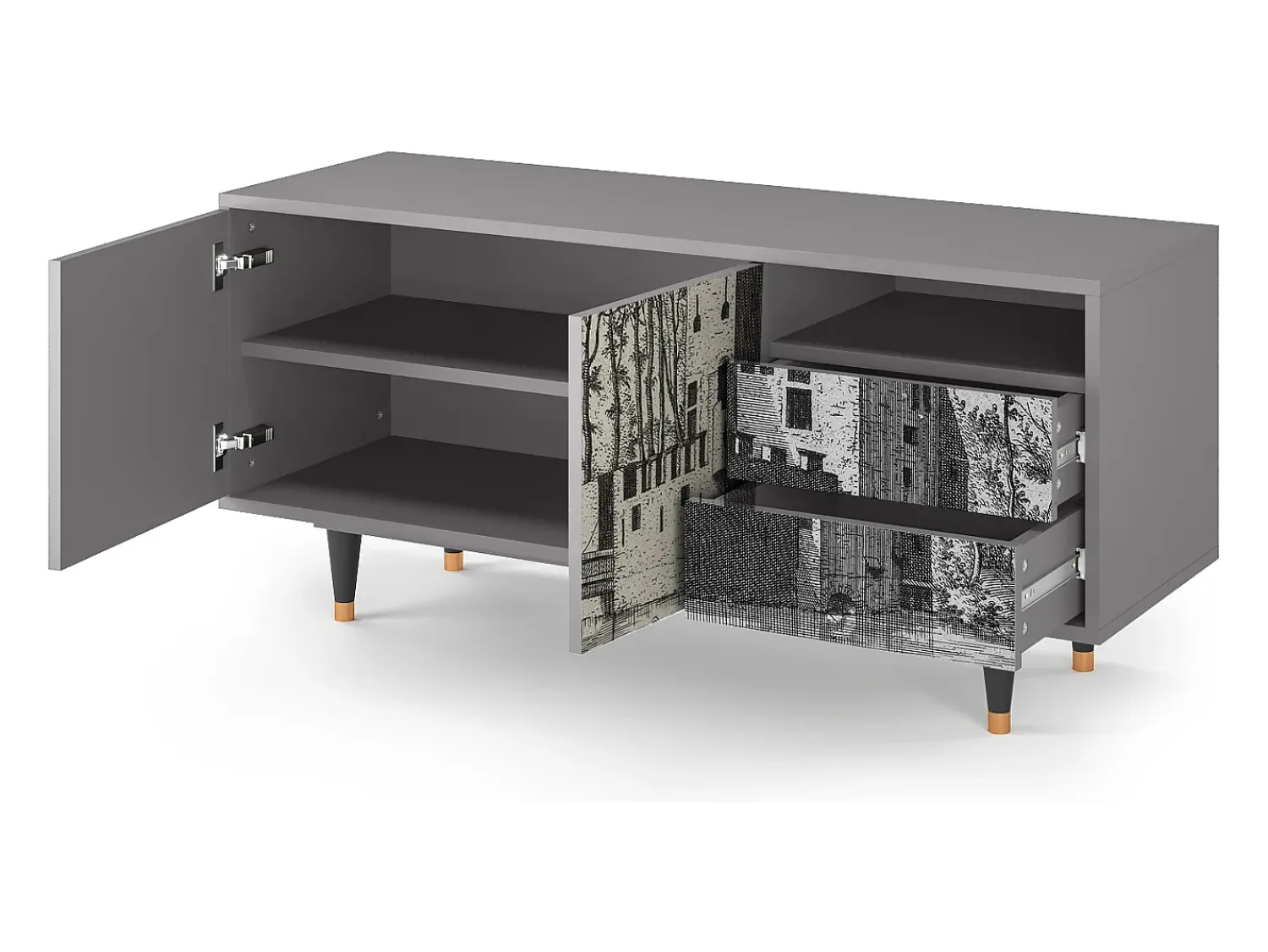 Móvel De Tv| Mueble de TV - 125х56х41 cm - T7 - Castle by Breugel, Cinza Cinzento