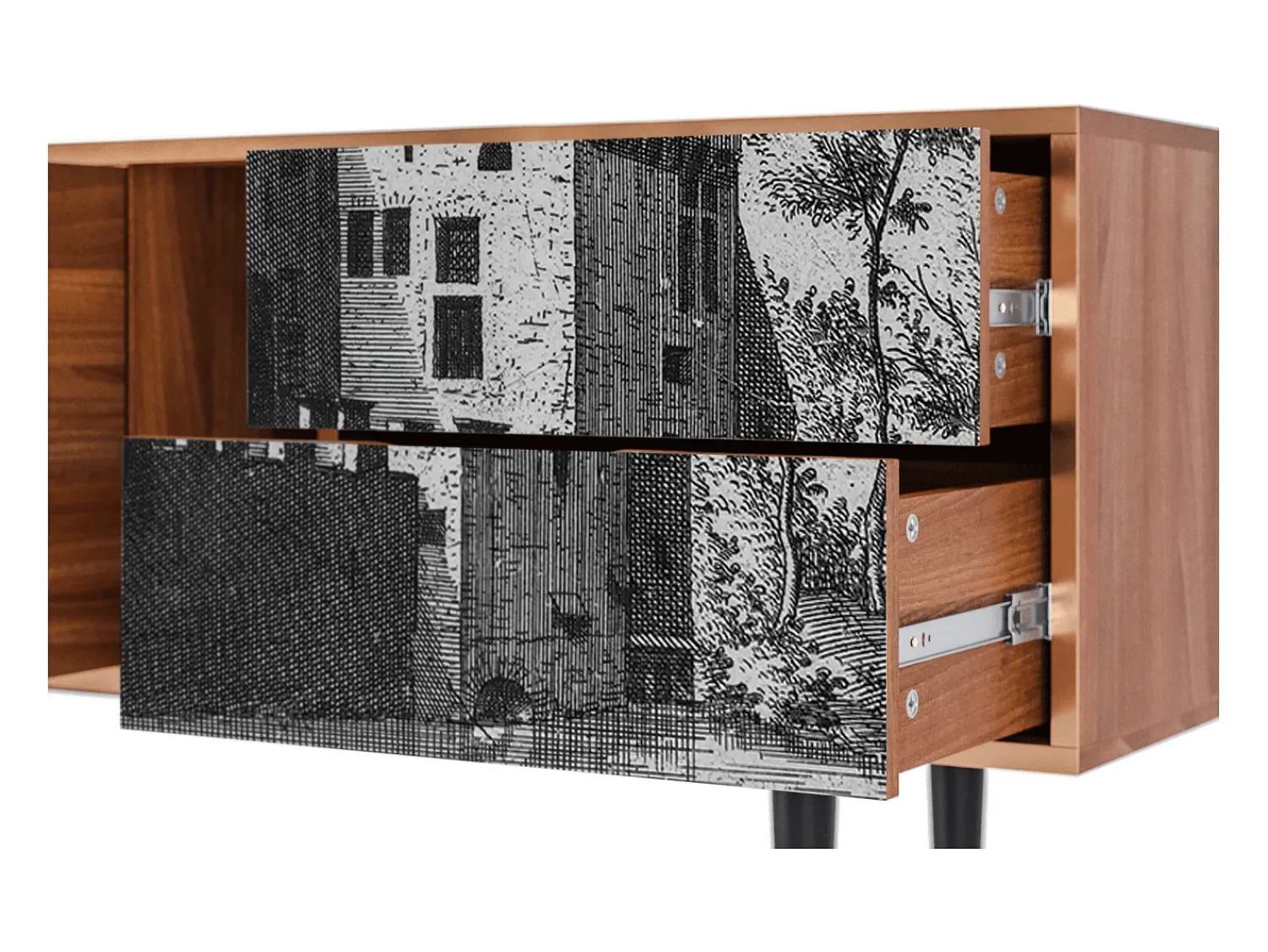 Móvel De Tv* Mueble de TV - 170х69х48 cm - T1 - Castle with Bridge, Nogueira Castanho