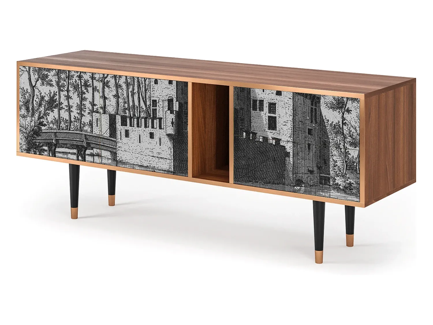Móvel De Tv* Mueble de TV - 170х69х48 cm - T1 - Castle with Bridge, Nogueira Castanho