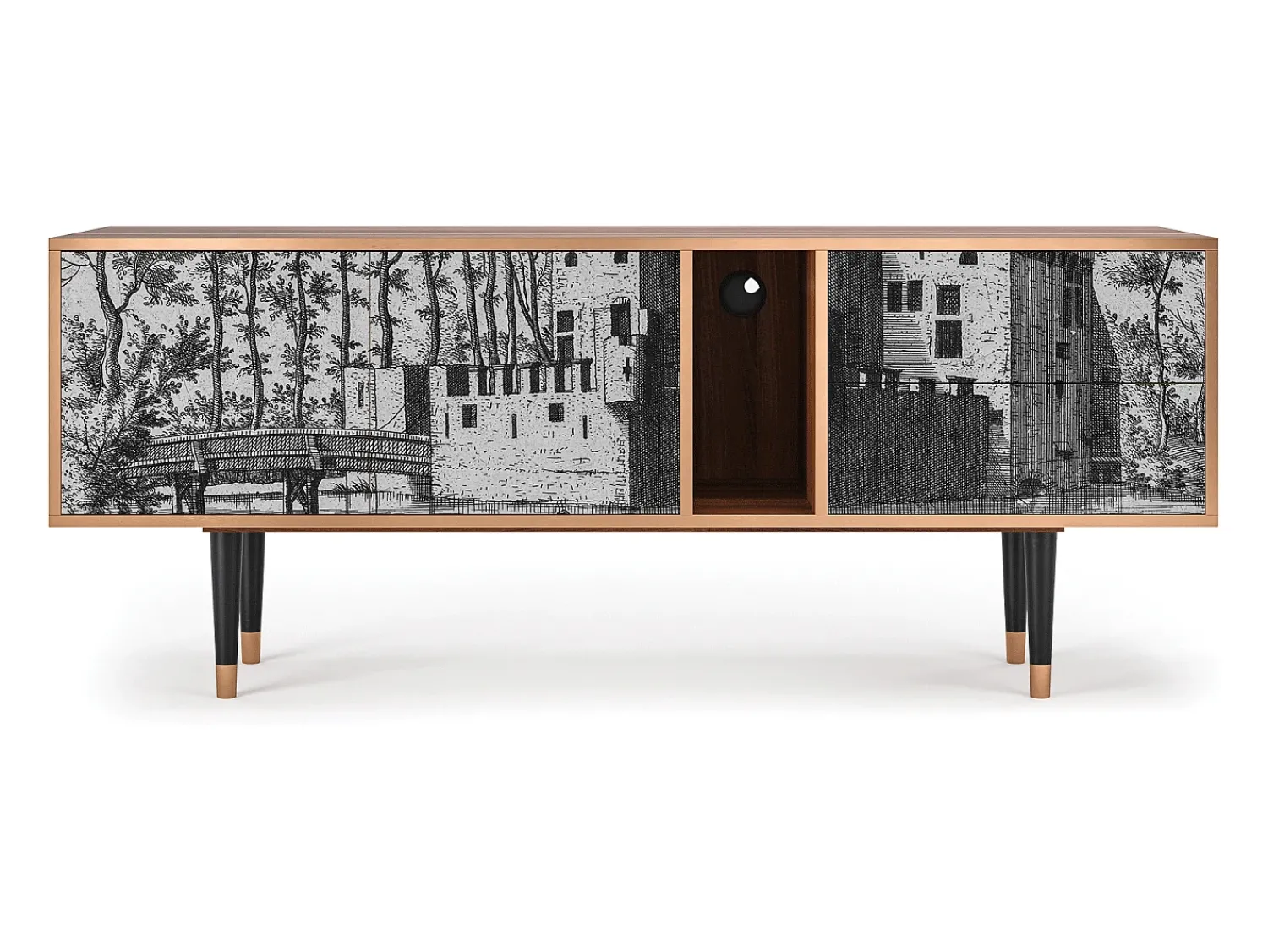 Móvel De Tv* Mueble de TV - 170х69х48 cm - T1 - Castle with Bridge, Nogueira Castanho
