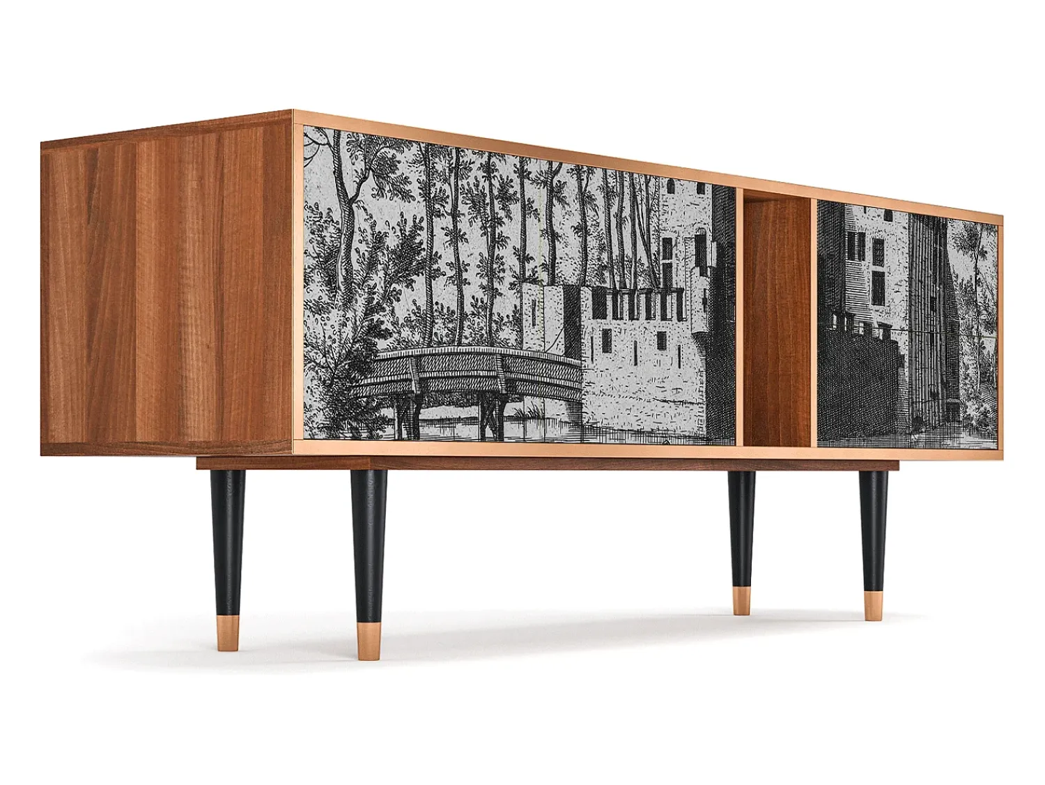Móvel De Tv* Mueble de TV - 170х69х48 cm - T1 - Castle with Bridge, Nogueira Castanho