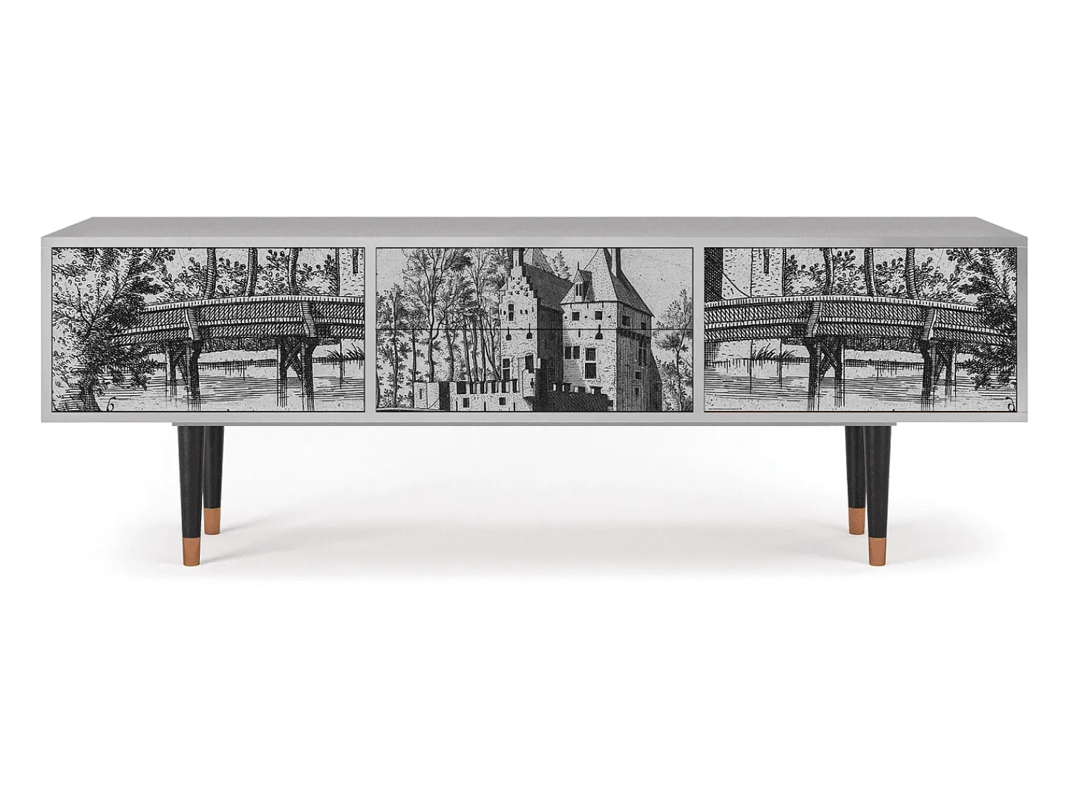 Mueble de TV - 170х59х48 cm - T4 - Castle with Bridge, Cinza^ Móvel De Tv