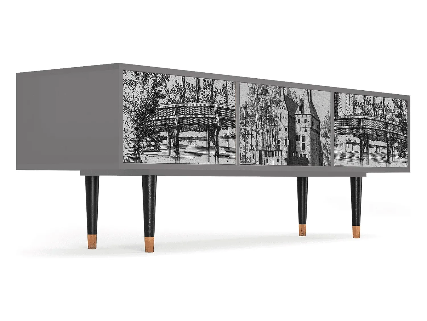 Mueble de TV - 170х59х48 cm - T4 - Castle with Bridge, Cinza^ Móvel De Tv