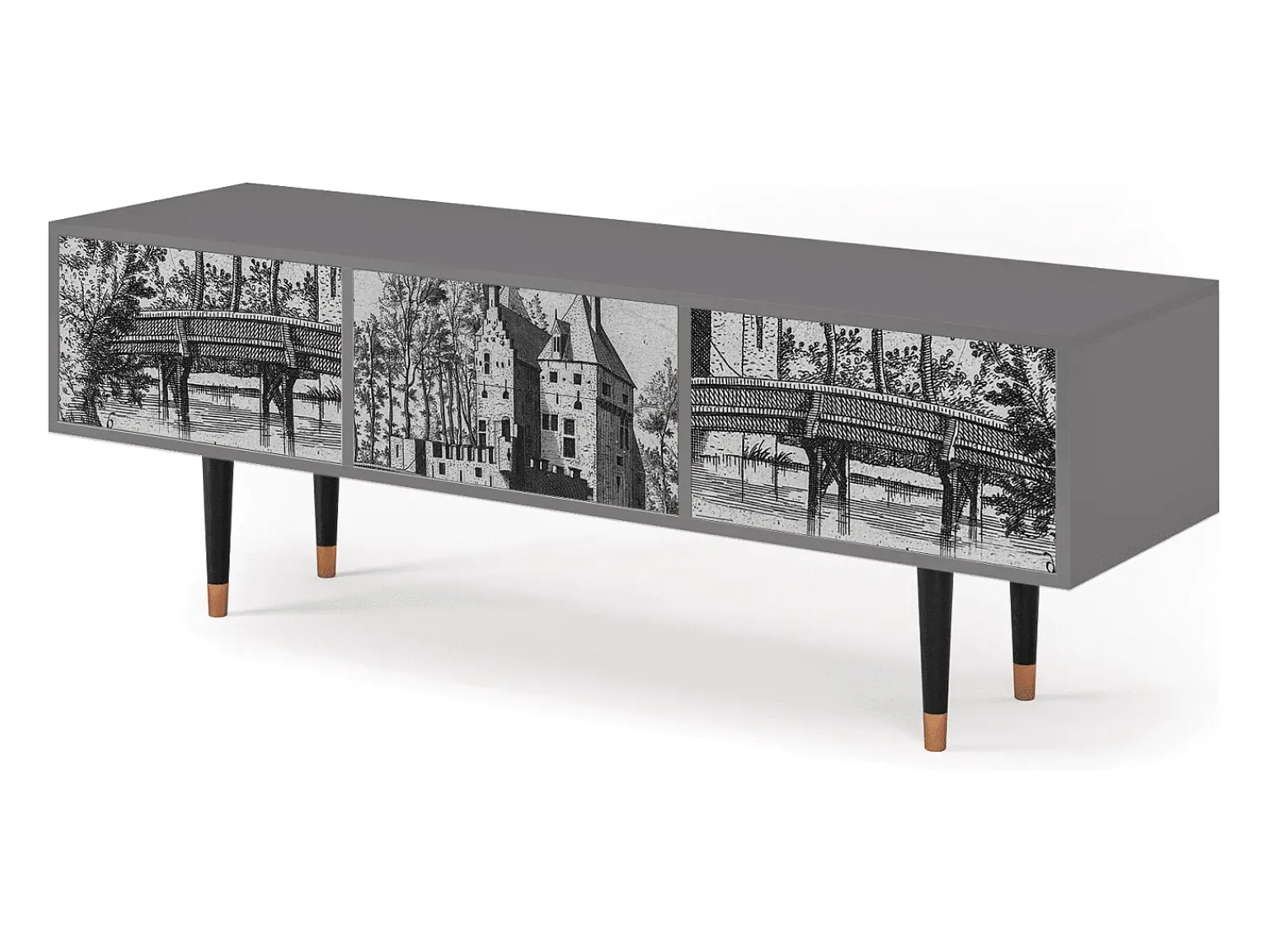 Mueble de TV - 170х59х48 cm - T4 - Castle with Bridge, Cinza^ Móvel De Tv