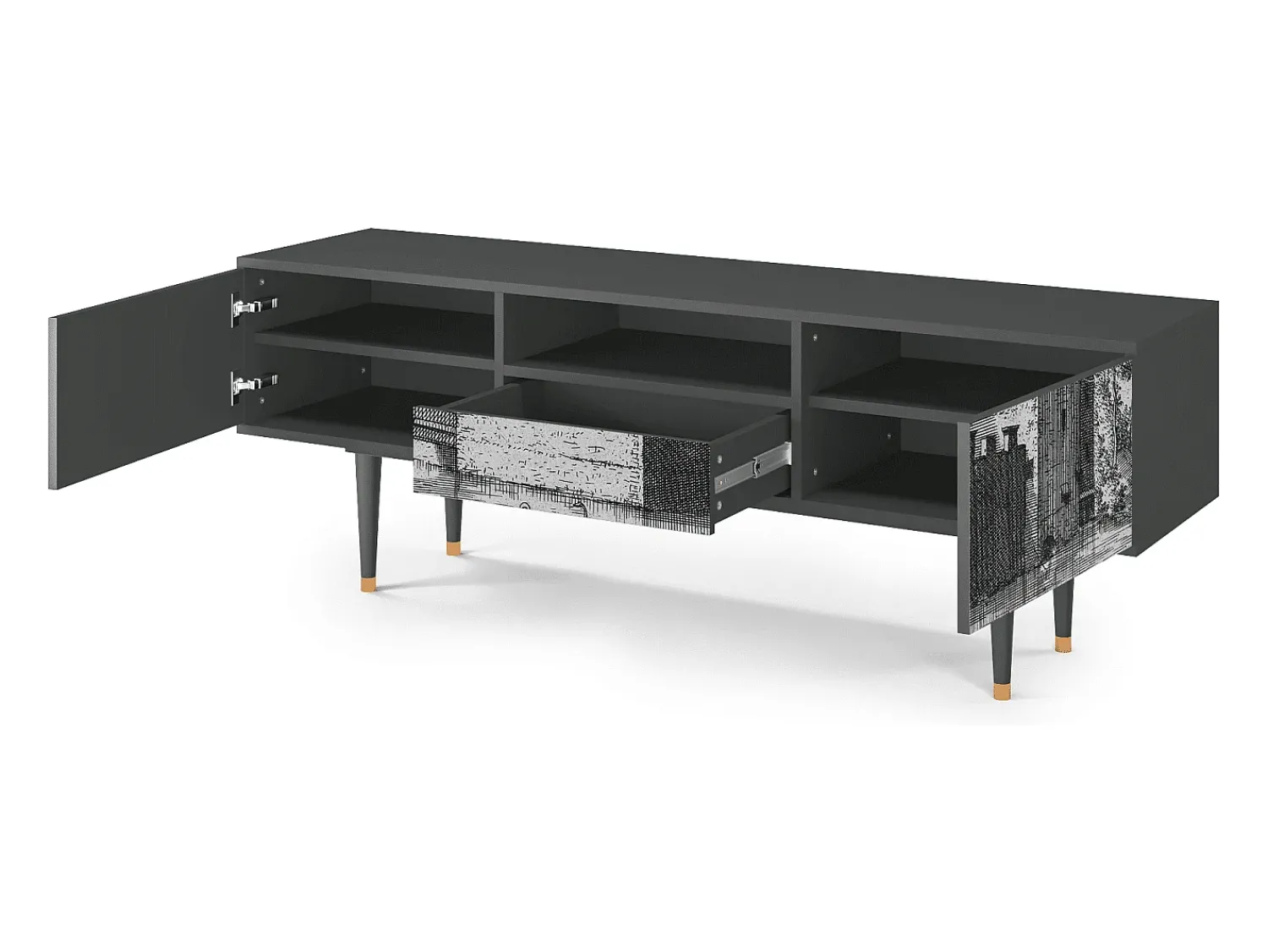 Móvel De Tv| Mueble de TV - 170х59х41 cm - T6 - Castle by Breugel, Antracite Cinza antracite