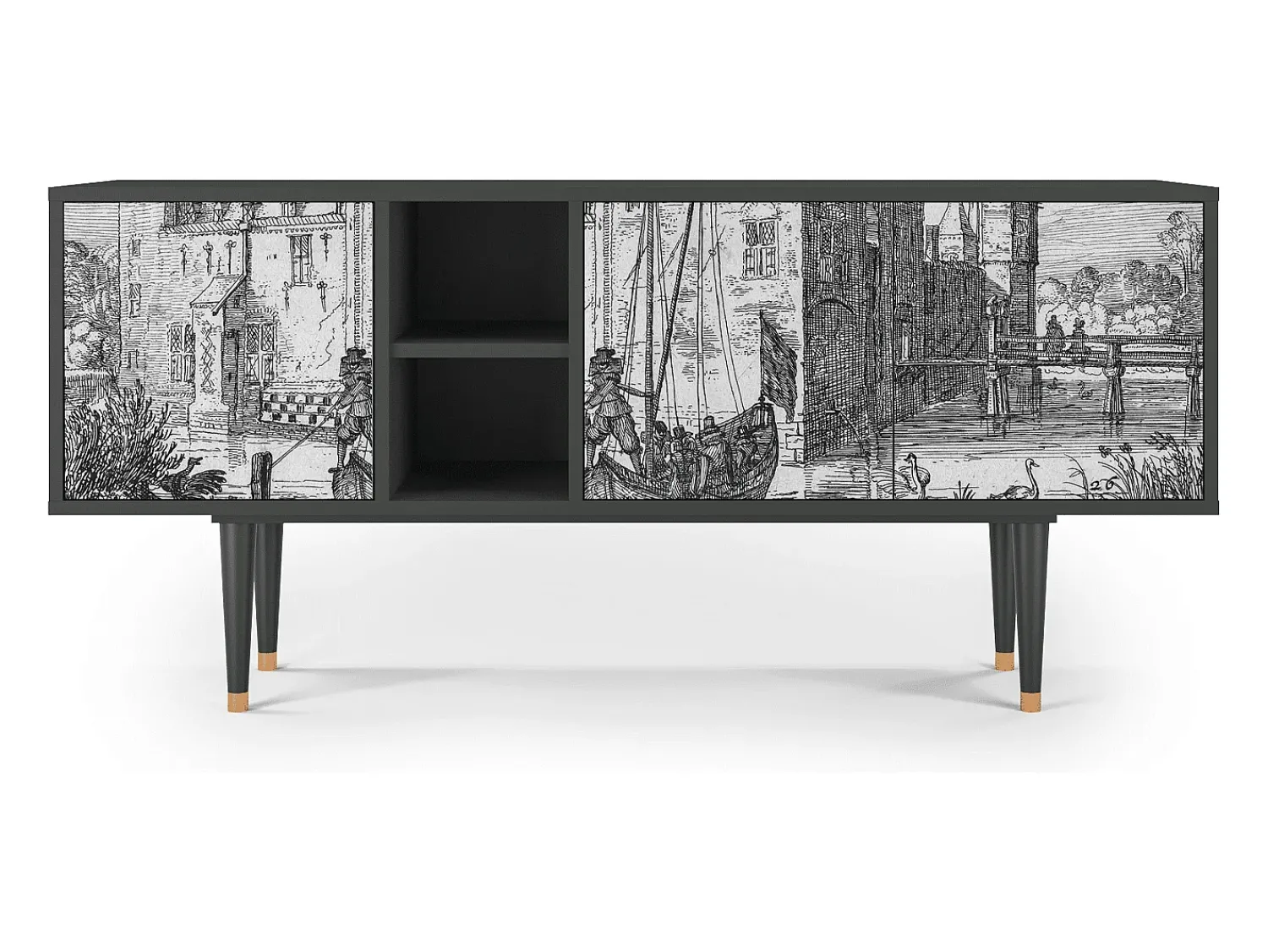 Mueble de TV - 150х69х41 cm - T5 - Castle with Bridge, Antracite^ Móvel De Tv