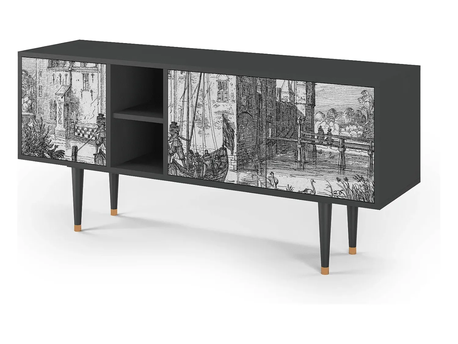 Mueble de TV - 150х69х41 cm - T5 - Castle with Bridge, Antracite^ Móvel De Tv