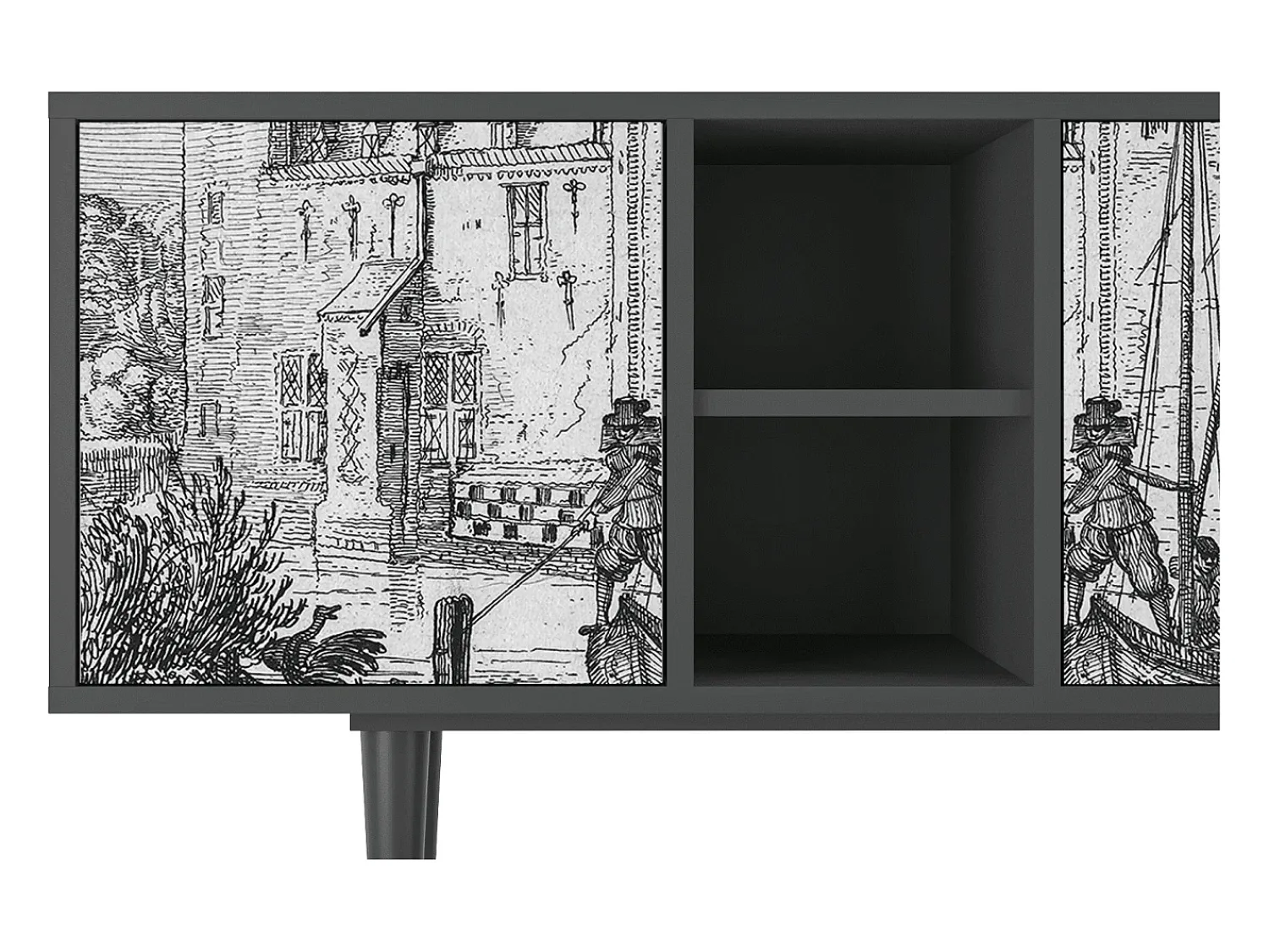 Mueble de TV - 150х69х41 cm - T5 - Castle with Bridge, Antracite^ Móvel De Tv