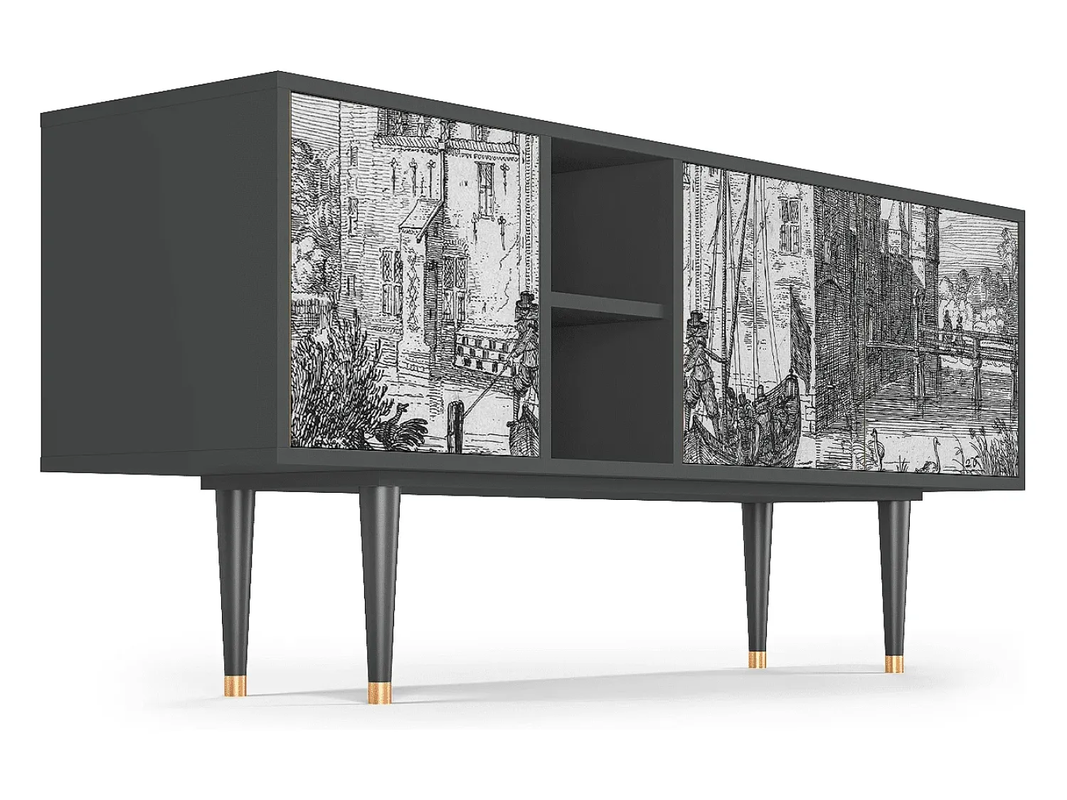 Mueble de TV - 150х69х41 cm - T5 - Castle with Bridge, Antracite^ Móvel De Tv