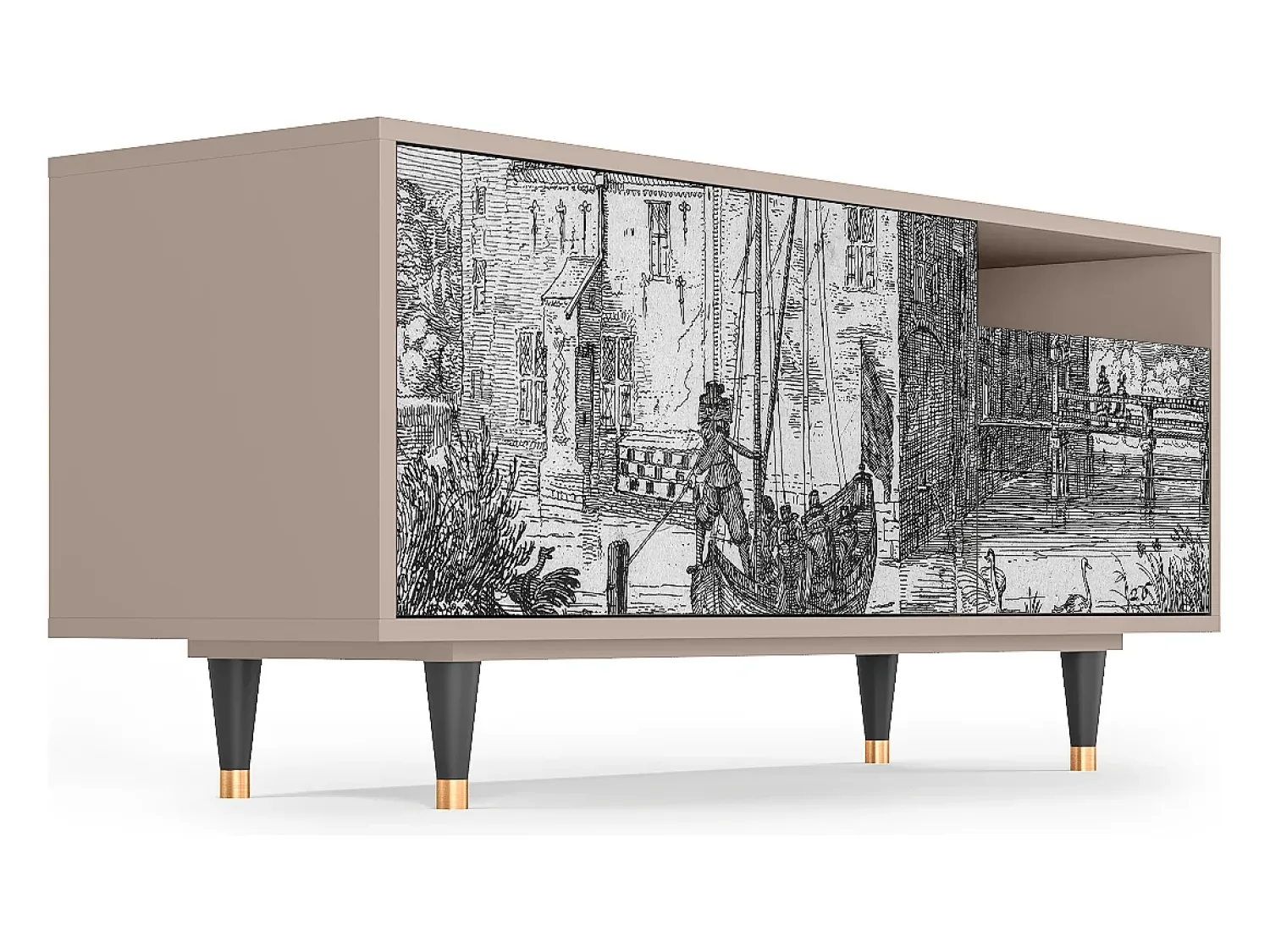 Mueble de TV - 125х56х41 cm - T7 - Castle with Bridge, Latte^ Móvel De Tv