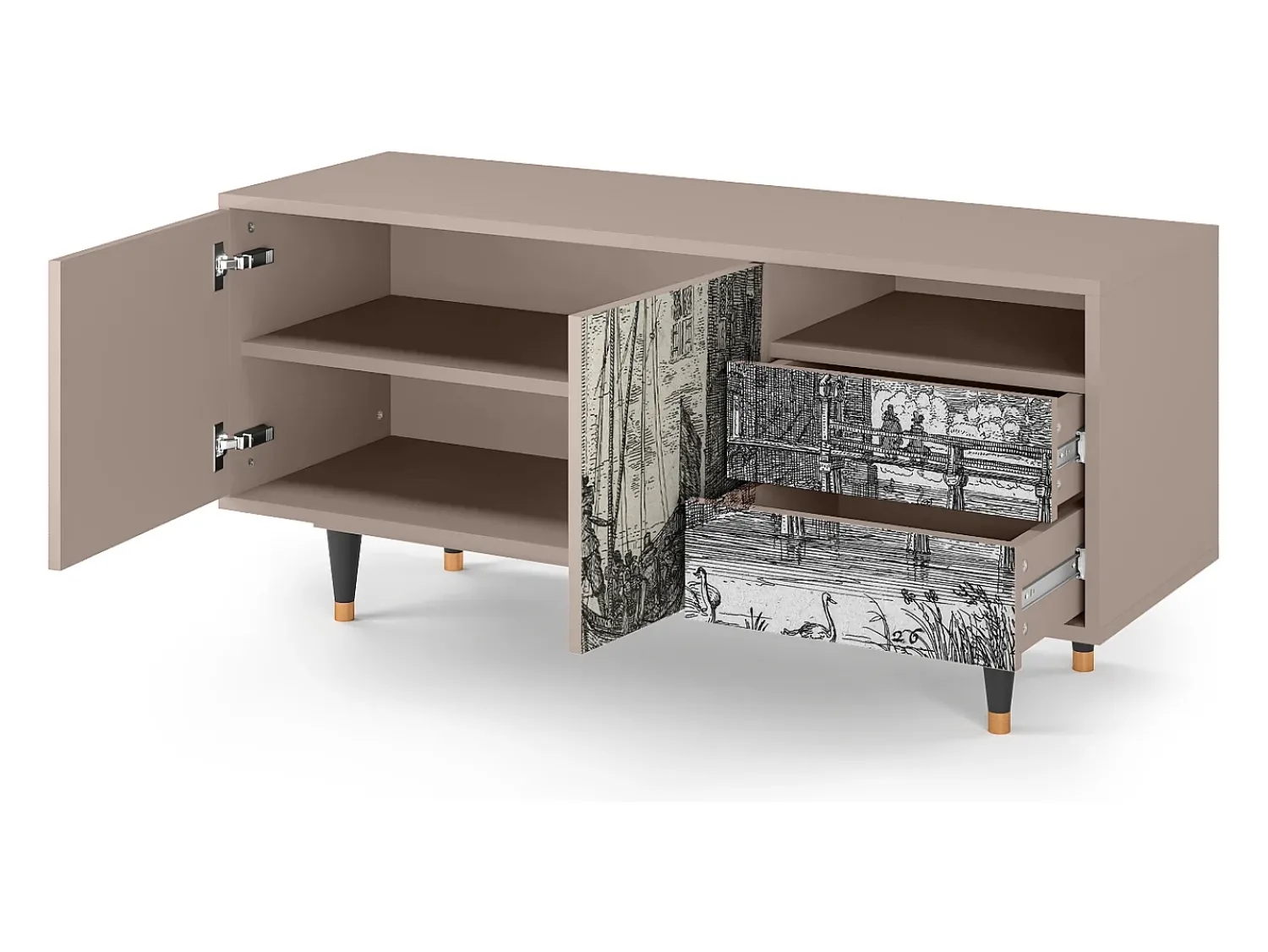 Mueble de TV - 125х56х41 cm - T7 - Castle with Bridge, Latte^ Móvel De Tv