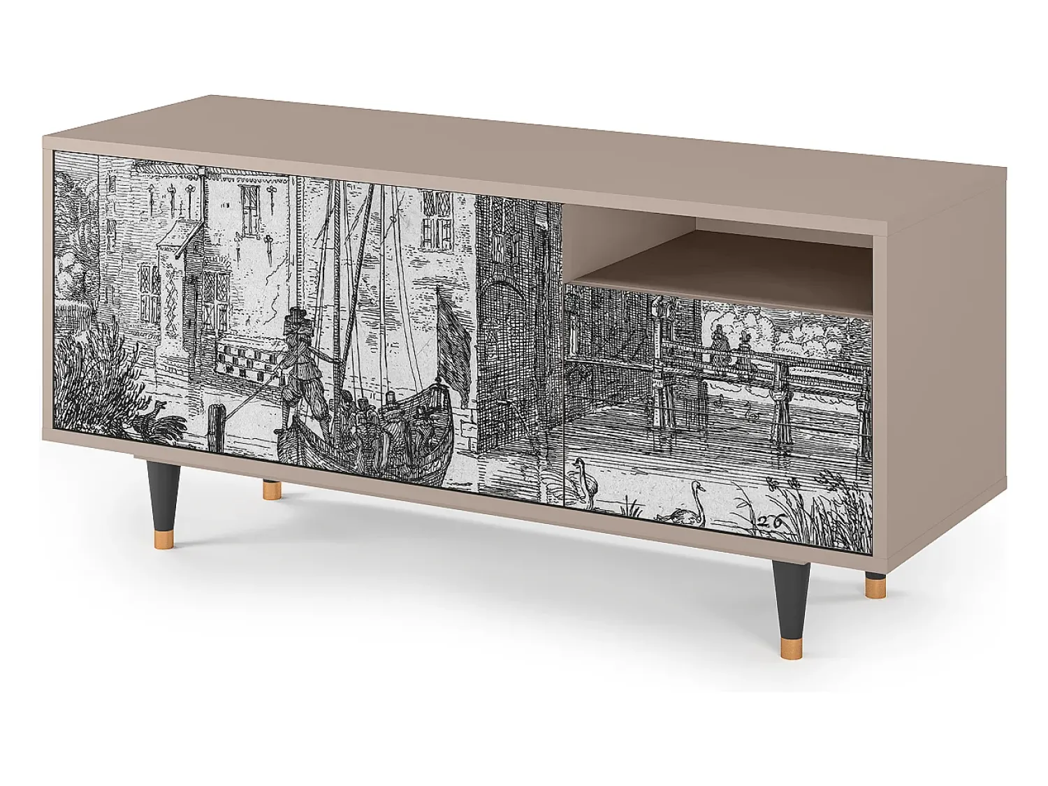 Mueble de TV - 125х56х41 cm - T7 - Castle with Bridge, Latte^ Móvel De Tv