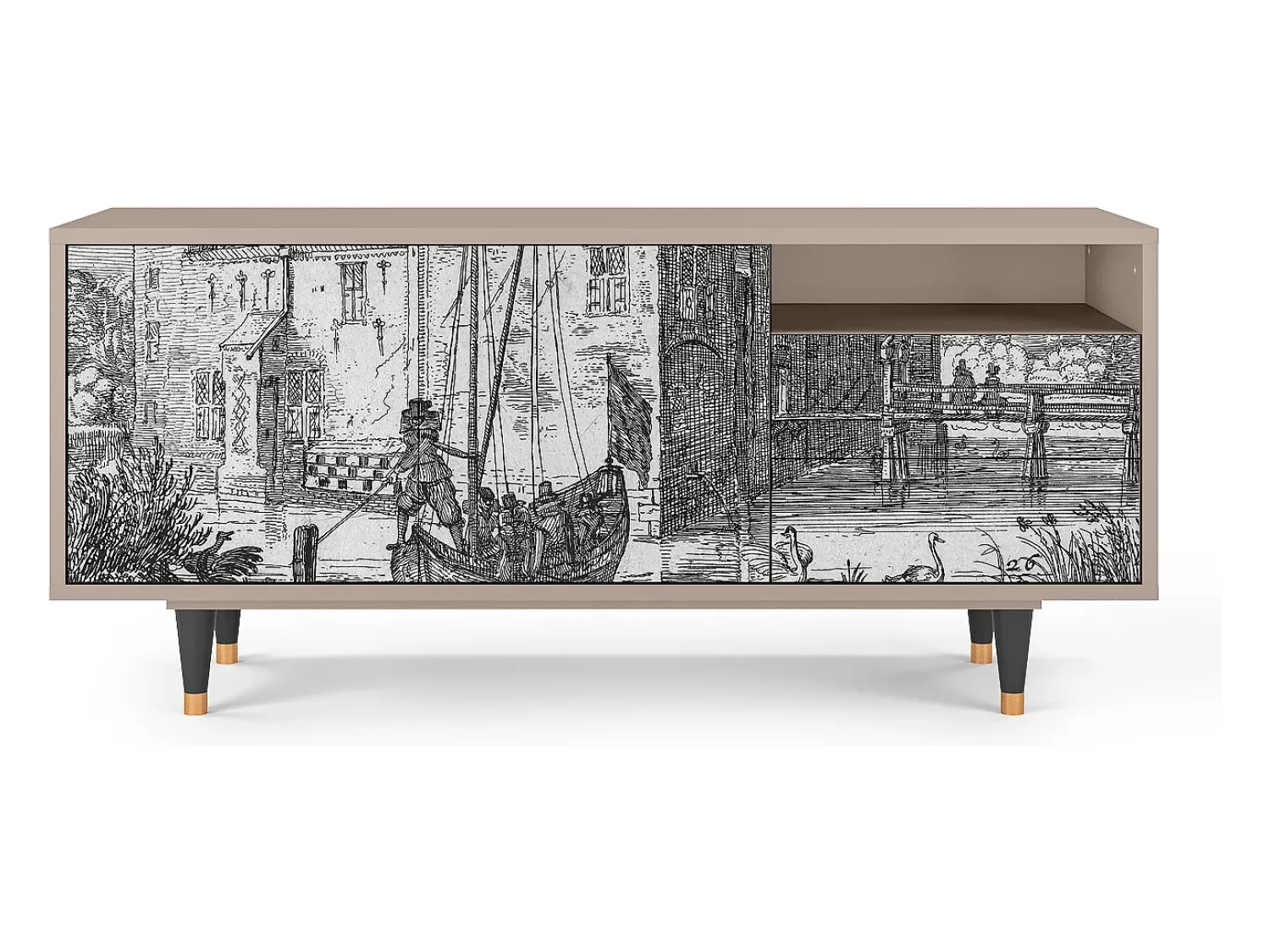 Mueble de TV - 125х56х41 cm - T7 - Castle with Bridge, Latte^ Móvel De Tv