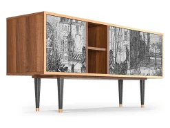 Móvel De Tv| Mueble de TV - 150х69х41 cm - T5 - Castle with Bridge, Nogueira Castanho