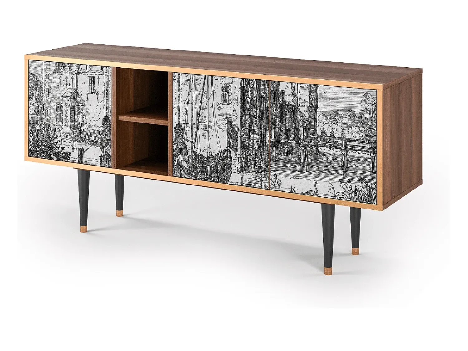 Móvel De Tv| Mueble de TV - 150х69х41 cm - T5 - Castle with Bridge, Nogueira Castanho
