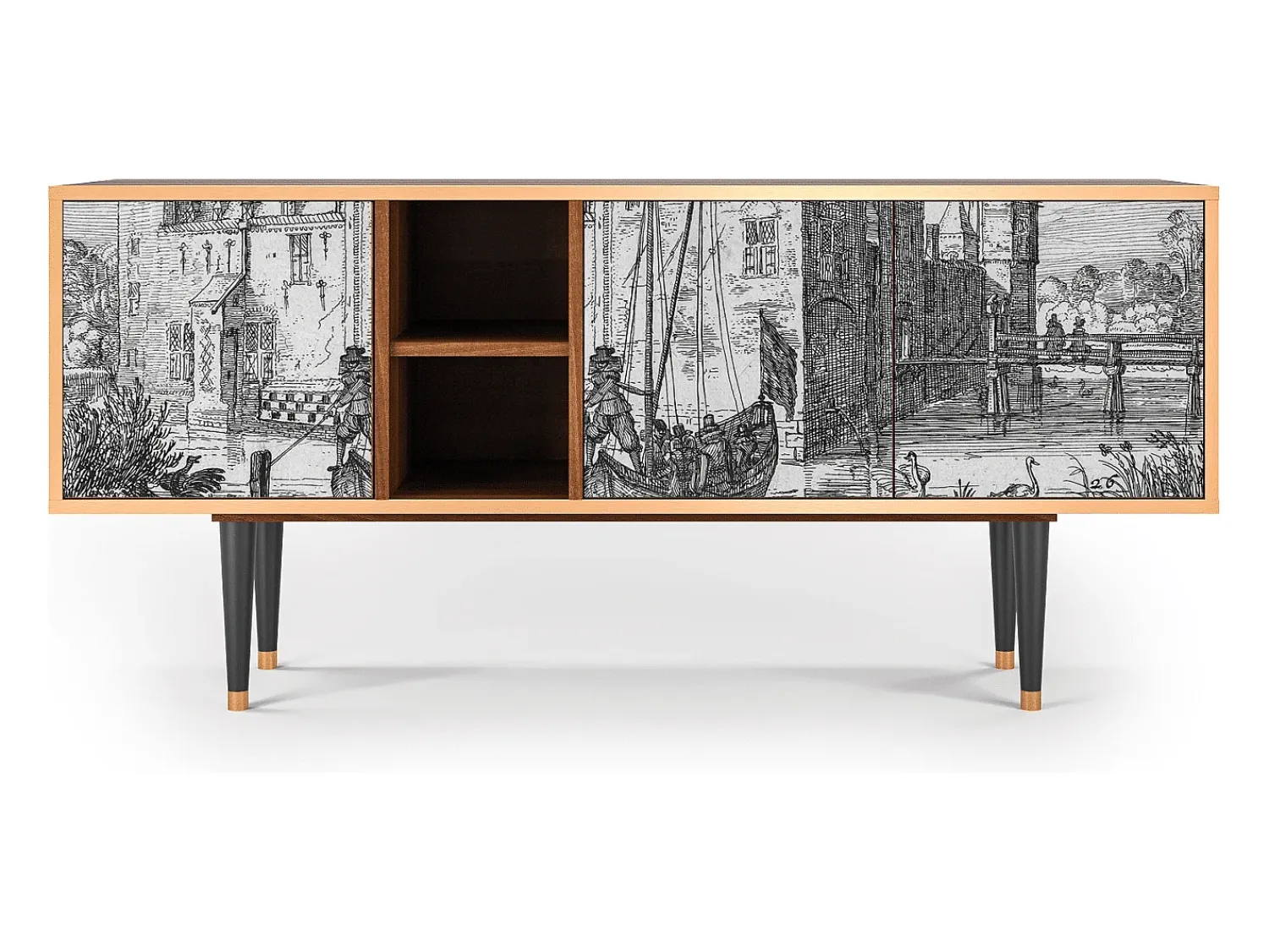 Móvel De Tv| Mueble de TV - 150х69х41 cm - T5 - Castle with Bridge, Nogueira Castanho