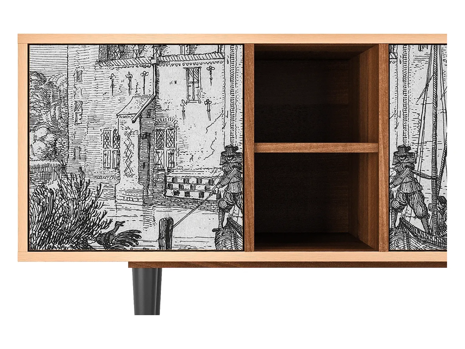 Móvel De Tv| Mueble de TV - 150х69х41 cm - T5 - Castle with Bridge, Nogueira Castanho