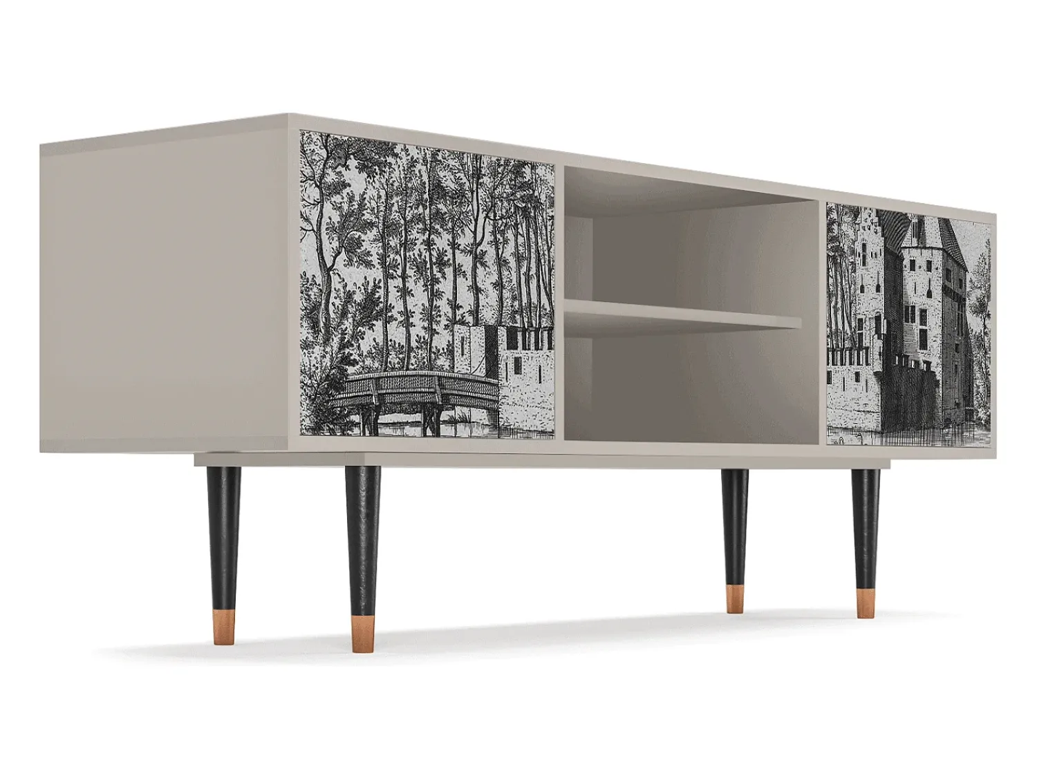 Móvel De Tv* Mueble de TV - 170х69х48 cm - T2 - Castle with Bridge, Areia Bege