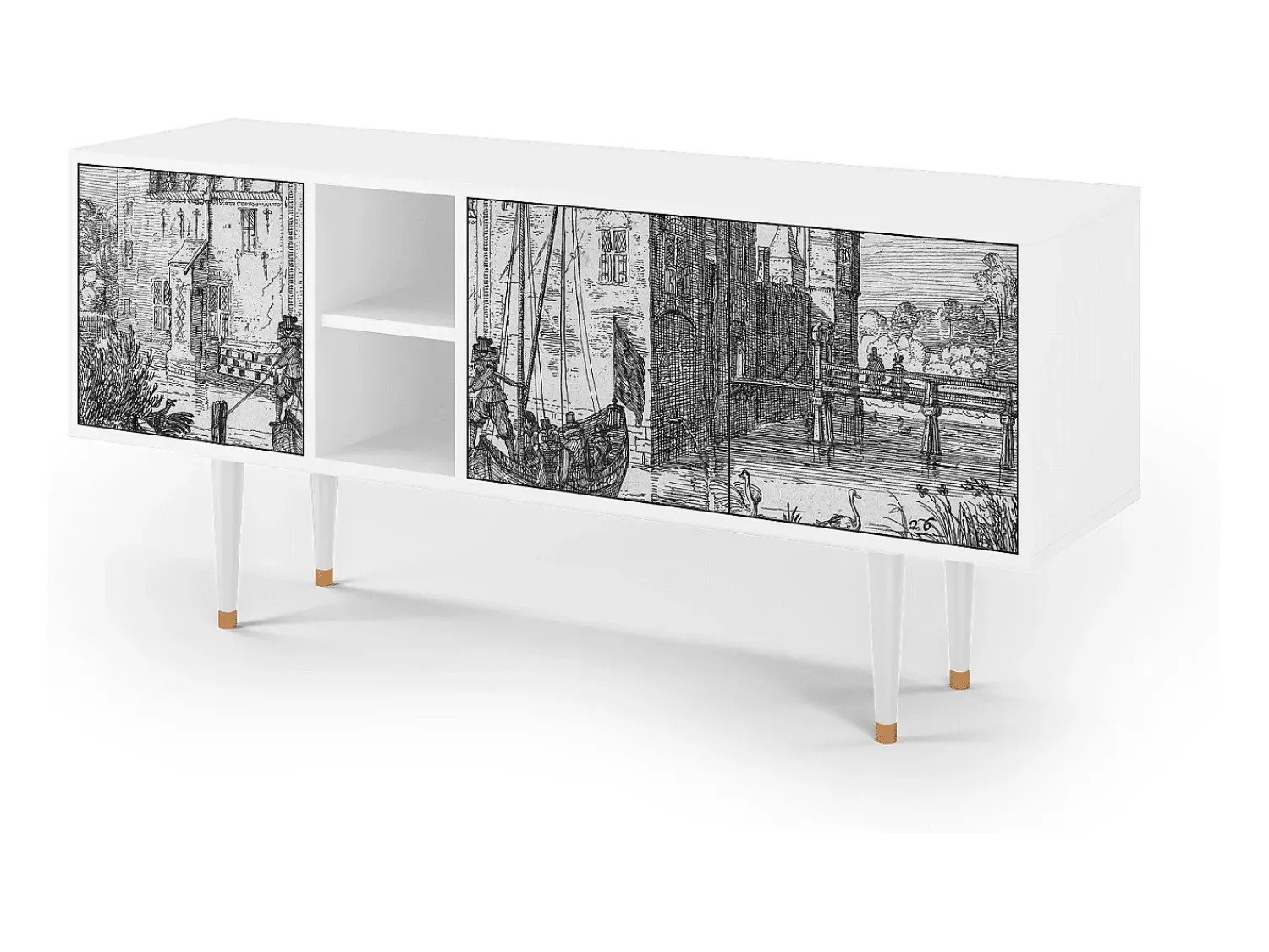 Discount Mueble de TV - 150х69х41 cm - T5 - Castle with Bridge, Branco Bege