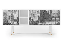 Discount Mueble de TV - 150х69х41 cm - T5 - Castle with Bridge, Branco Bege
