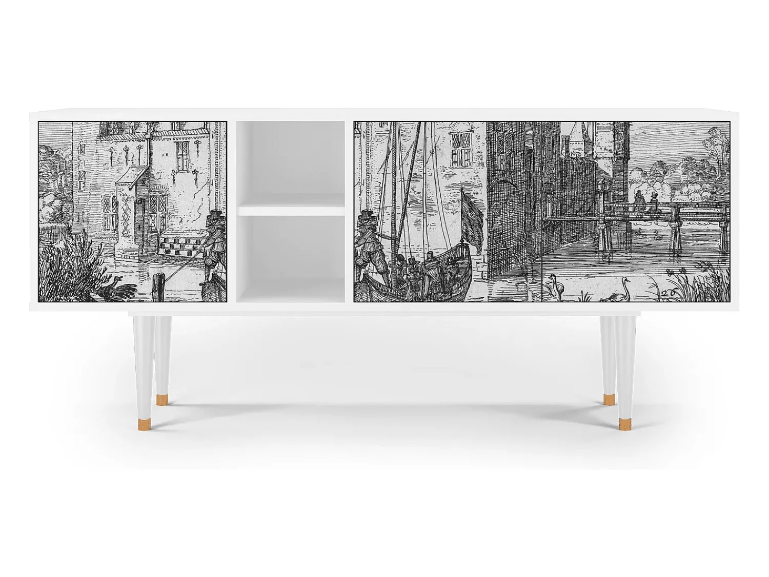 Discount Mueble de TV - 150х69х41 cm - T5 - Castle with Bridge, Branco Bege