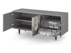 Mueble de TV - 125х56х41 cm - T7 - Castle with Bridge, Cinza^ Móvel De Tv