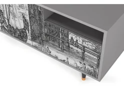 Mueble de TV - 125х56х41 cm - T7 - Castle with Bridge, Cinza^ Móvel De Tv