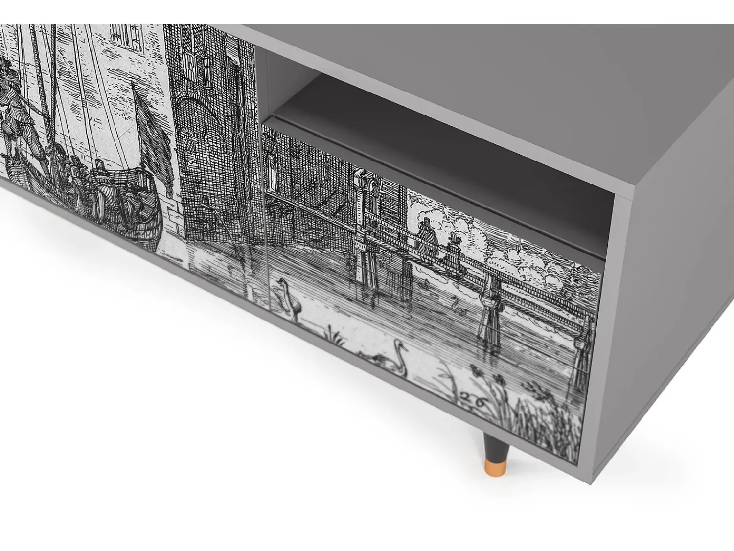 Mueble de TV - 125х56х41 cm - T7 - Castle with Bridge, Cinza^ Móvel De Tv