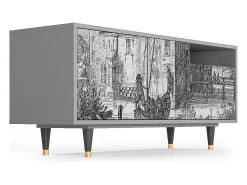 Mueble de TV - 125х56х41 cm - T7 - Castle with Bridge, Cinza^ Móvel De Tv