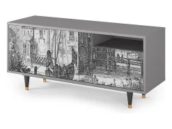 Mueble de TV - 125х56х41 cm - T7 - Castle with Bridge, Cinza^ Móvel De Tv