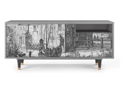 Mueble de TV - 125х56х41 cm - T7 - Castle with Bridge, Cinza^ Móvel De Tv