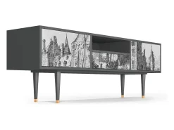 Móvel De Tv* Mueble de TV - 170х59х41 cm - T6 - Castle with Bridge, Antracite Cinza antracite