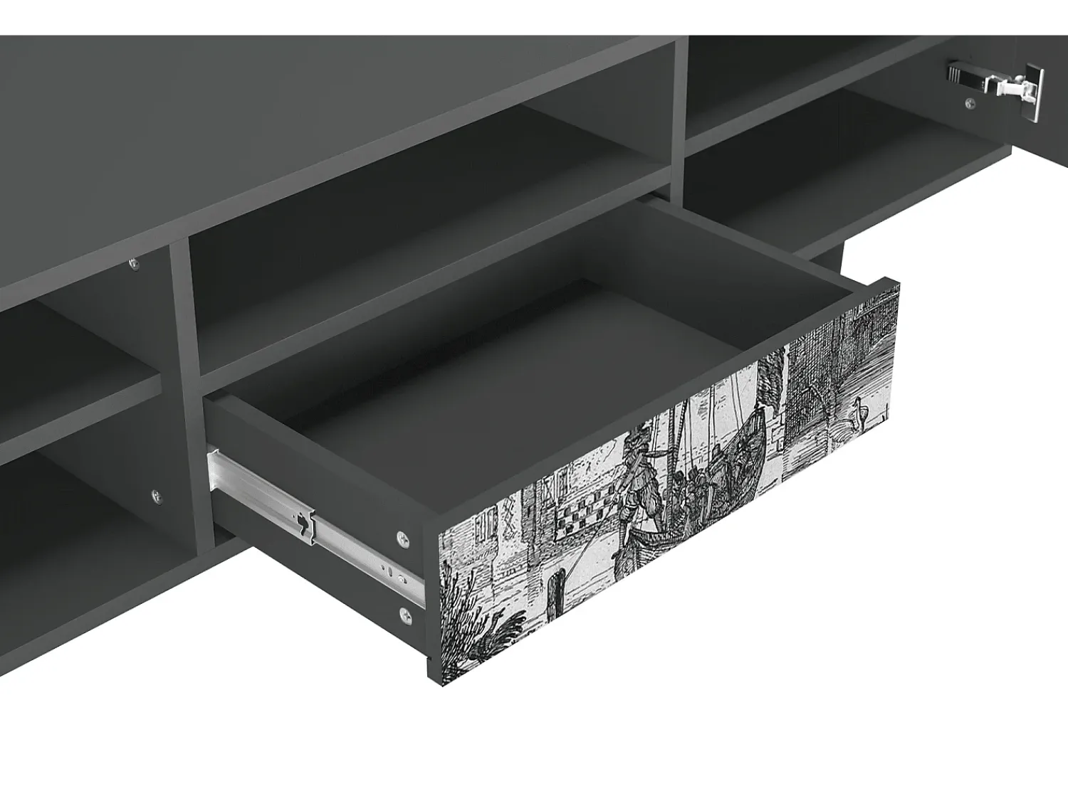 Móvel De Tv* Mueble de TV - 170х59х41 cm - T6 - Castle with Bridge, Antracite Cinza antracite
