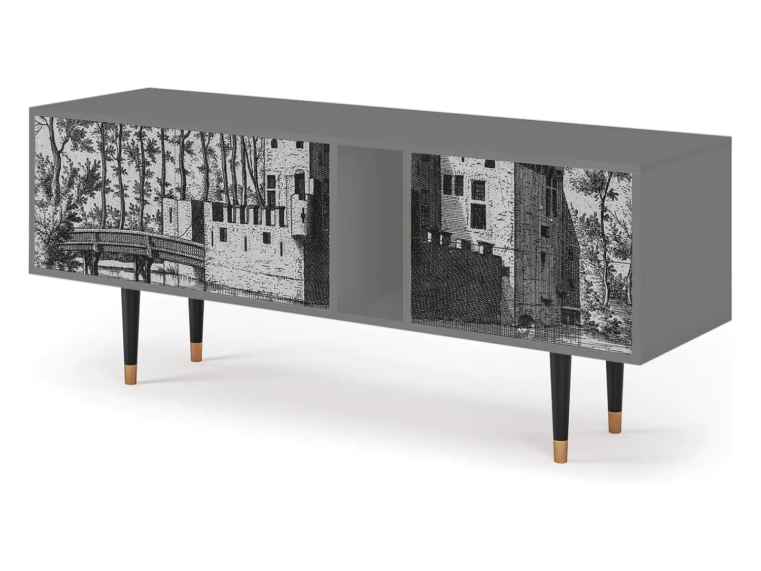 Online Mueble de TV - 170х69х48 cm - T1 - Castle with Bridge, Cinza Cinzento