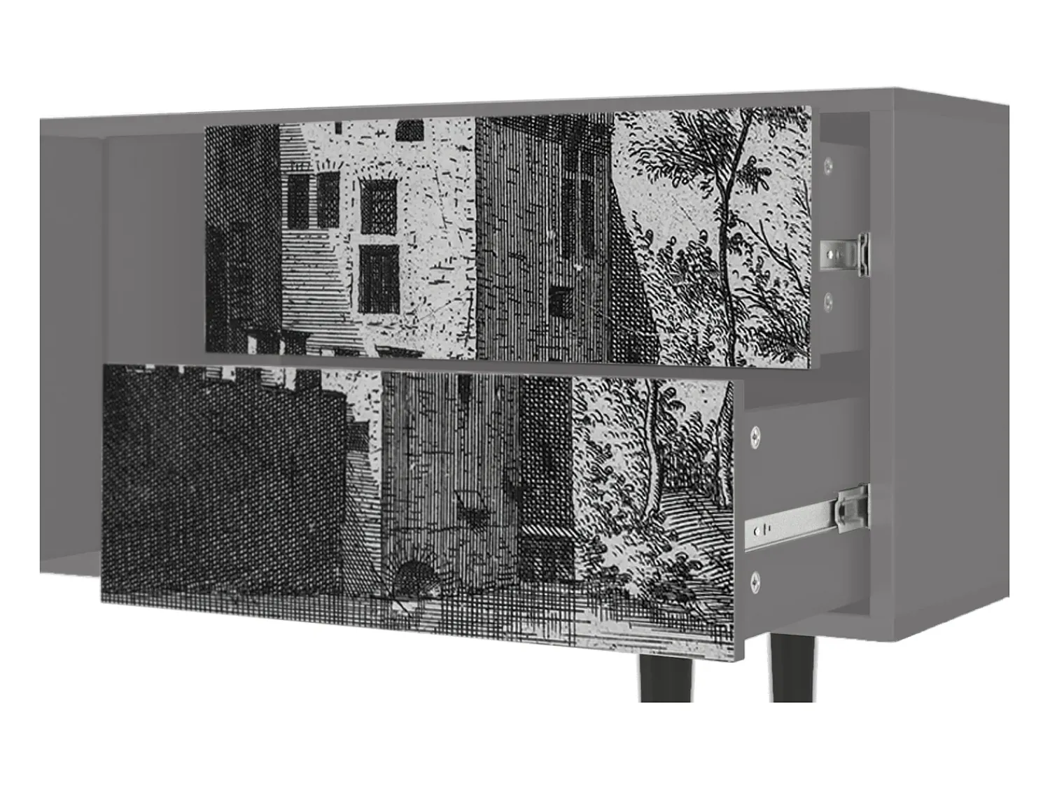 Online Mueble de TV - 170х69х48 cm - T1 - Castle with Bridge, Cinza Cinzento