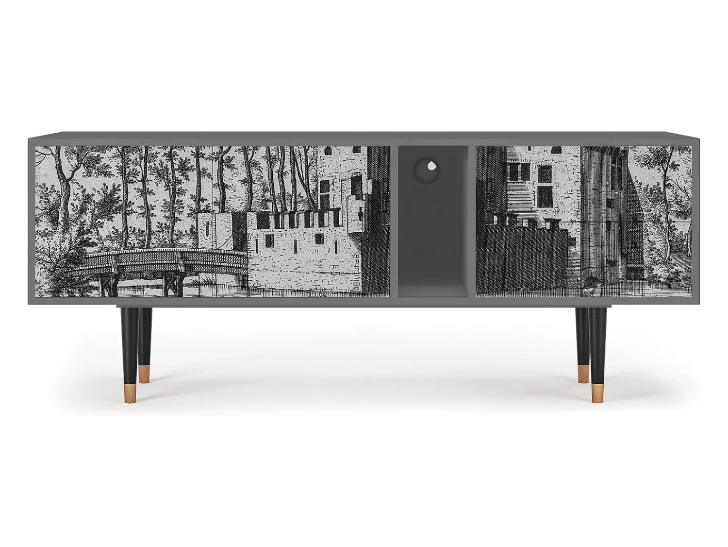 Online Mueble de TV - 170х69х48 cm - T1 - Castle with Bridge, Cinza Cinzento
