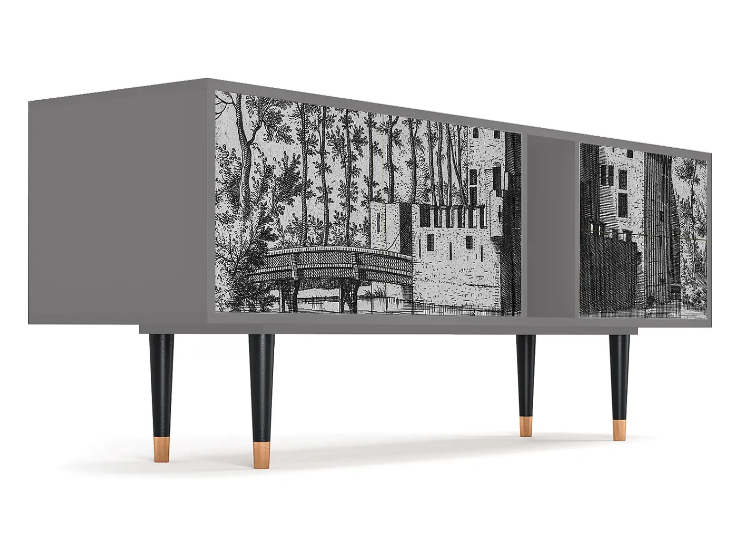 Online Mueble de TV - 170х69х48 cm - T1 - Castle with Bridge, Cinza Cinzento