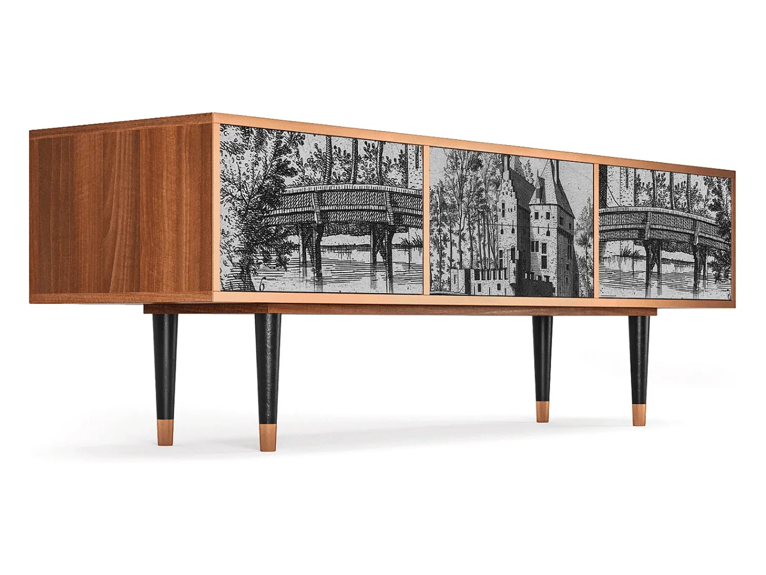 Mueble de TV - 170х59х48 cm - T4 - Castle with Bridge, Nogueira^ Móvel De Tv