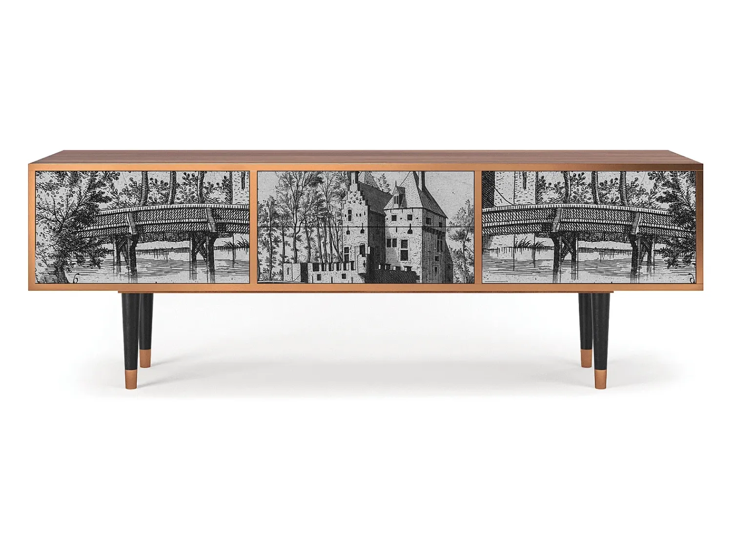 Mueble de TV - 170х59х48 cm - T4 - Castle with Bridge, Nogueira^ Móvel De Tv
