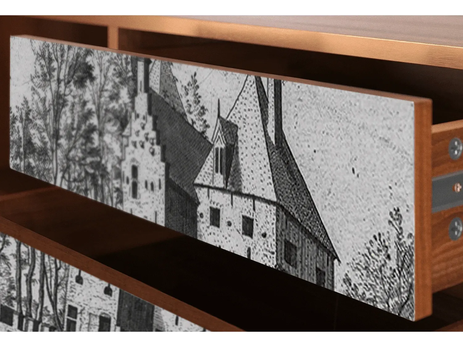 Mueble de TV - 170х59х48 cm - T4 - Castle with Bridge, Nogueira^ Móvel De Tv